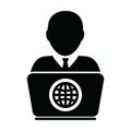 Student icon vector person with laptop computer for online education male user person profile avatar globe symbol Royalty Free Stock Photo