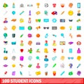 100 student icons set, cartoon style