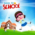 Student kids cartoon jumping and running 001