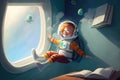 Student kind in a classroom is experiencing Space Gravity and experience of Astronaut for imagination and knowledge, Generative AI