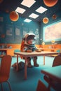 Student kind in a classroom is experiencing Space Gravity and experience of Astronaut for imagination and knowledge, Generative AI