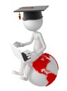 Student with laptop sitting on top of the earth Royalty Free Stock Photo