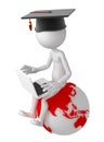 Student with laptop sitting on top of the globe Royalty Free Stock Photo