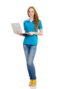 Student with laptop on white Royalty Free Stock Photo