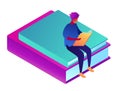 Student learning sittng on books isometric 3D illustration.