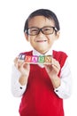 Student with letter blocks Royalty Free Stock Photo