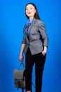 Student life. Smart beauty. Nerd. business. Shool girl with knapsack. girl student in formal clothes. stylish woman in Royalty Free Stock Photo