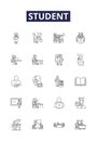 Student line vector icons and signs. Scholar, Learner, Trainee, Apprentice, Novice, Postgraduate, Undergraduate