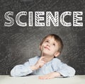 Student little boy and science background. Kid is thinking about education Royalty Free Stock Photo