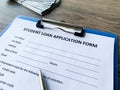 Student loan application form document on table Royalty Free Stock Photo