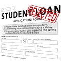 Student loan application form with red rejected stamp