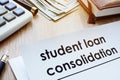 Student loan consolidation form on a desk.