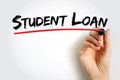 Student Loan is a type of loan designed to help students pay for post-secondary education and the associated fees, text concept