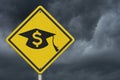 Student loan warning message with grad hat and dollar sign symbol sign Royalty Free Stock Photo