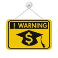 Student loan warning message with grad hat and dollar sign symbol sign Royalty Free Stock Photo