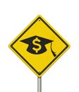 Student loan warning message with grad hat and dollar sign symbol sign Royalty Free Stock Photo