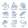 Student Loans Icon Set with Academic Scholarships & Debt Imagery