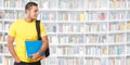 Student looking to the side look young man people banner copyspace copy space library