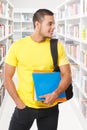 Student looking to the side look young man people library portrait format