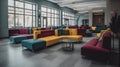 A student lounge with couches and tables but no one sitti one created with generative AI Royalty Free Stock Photo