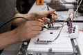 a student making measurement and costruct the circuit board with engineer equipment, studying process Royalty Free Stock Photo