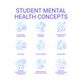 Student mental health blue gradient concept icons set
