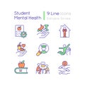 Student mental health RGB color icons set