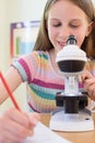 Female Student With Microscope In Science Class Royalty Free Stock Photo