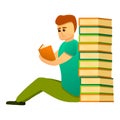 Student near book stack icon, cartoon style Royalty Free Stock Photo