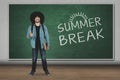 Student with ok sign and summer break word