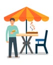 Student in Outdoor Food Court Vector Illustration