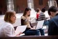 Student outdoor with laptop pc Royalty Free Stock Photo
