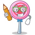 Student with pencil cute lollipop character cartoon