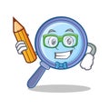 Student with pencil magnifying glass character cartoon Royalty Free Stock Photo