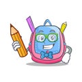 Student with pencil school bag character cartoon