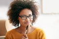 Student, portrait and black woman in home thinking of future in university, college or higher education. Smile, face or Royalty Free Stock Photo