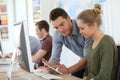 Student and professor using tablet Royalty Free Stock Photo