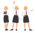 Student, pupil, high school girl in uniform. Poses Set on white background. Flat vector illustration