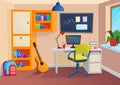 Student or pupil room. Workplace in room. Vector cartoon volumetric illustration.