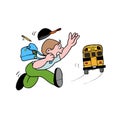 student running to catch school bus hurry up late Royalty Free Stock Photo