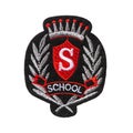 Student`s black badge with an emblem of school isolated on white background