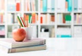 Student`s desk with books Royalty Free Stock Photo