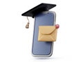 Student school college university exam admission. Graduation hat on mobile phone and close envelope with notification Royalty Free Stock Photo