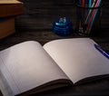 Student school desk with blank open notebook Royalty Free Stock Photo