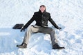 Student sits on snow