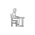 Student sitting at the desk hand drawn sketch icon