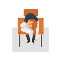 Student Sitting and Sleeping at Desk in Classroom, Schoolboy Studying at School, College Vector Illustration Royalty Free Stock Photo
