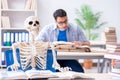 The student skeleton listening to lecture in classroom Royalty Free Stock Photo