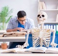 Student skeleton listening to lecture in classroom Royalty Free Stock Photo