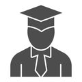 Student solid icon, Back to school concept, graduation student sign on white background, Person in graduation hat icon